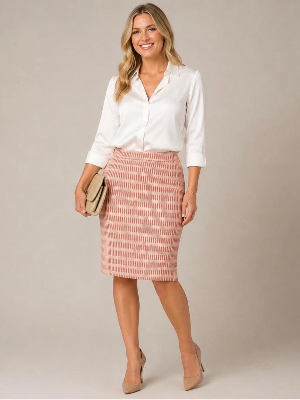 LOFT Coral and White Pencil Skirt